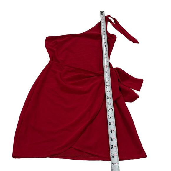 Lucy in the Sky Womens XS One Shoulder Tie Chiffon Dress Mini Homecoming Red - Picture 9 of 9